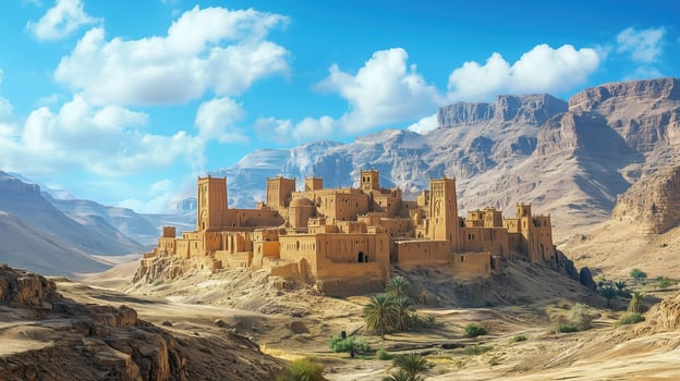 Ancient Fortress in the Desert A Majestic Oasis Landscape photo