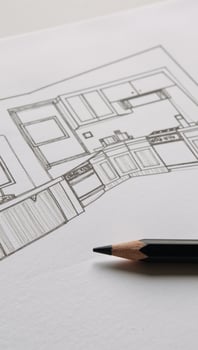 Modern kitchen layout in sleek style featuring topnotch appliances illustrated as an intricate pencil sketch ideal for design presentations or showcasing home remodeling projects photo