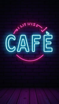 Vectorrealistic neon sign lettering covers a caf wall at night evoking a stylish club atmosphere photo