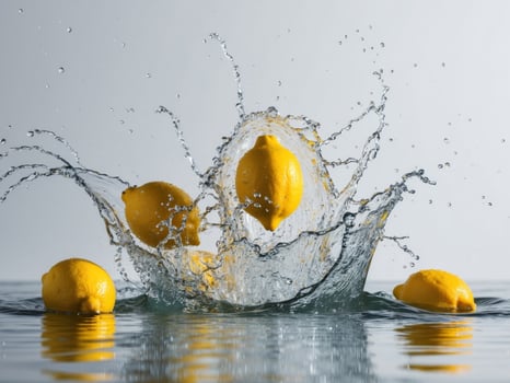 Lemon splash with water on grey background photo