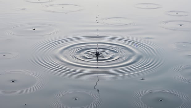 A drop of water is falling into a puddle photo