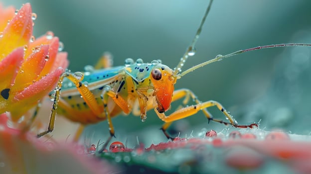 a close up of a grasshopper on a flower photo