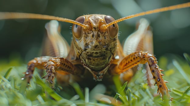 a close up of a grasshopper on the ground photo