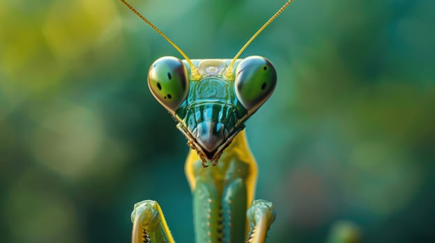 a close up of a green praying mantissa photo