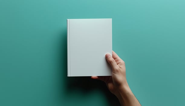 Hand holding book, page of empty literature space generated by AI photo