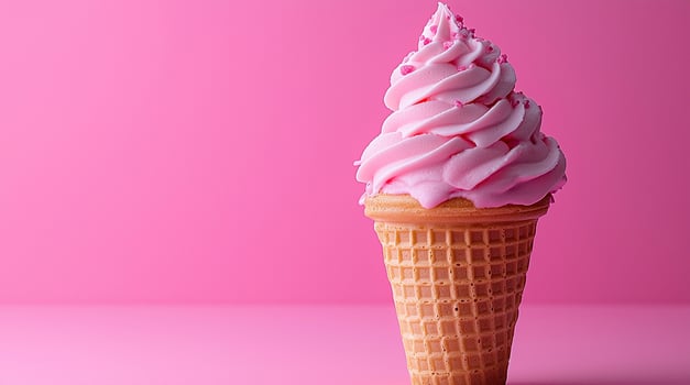 Pink ice cream cone, sweet summer dessert celebration generated by AI photo