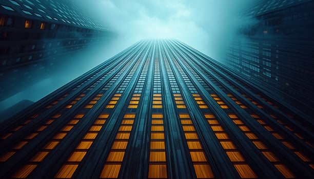 Glowing cityscape, vanishing point, futuristic architecture, modern technology generated by AI photo