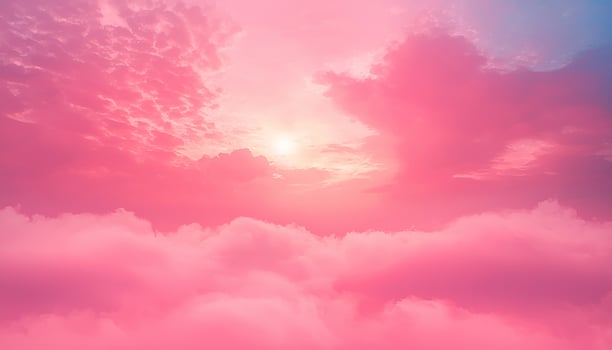 Sunset sky overcast with fluffy pink clouds beauty generated by AI photo