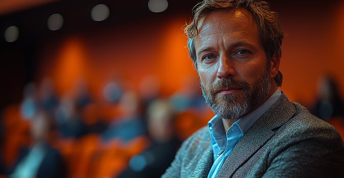 Mature businessman with beard looking at camera smiling generated by AI photo