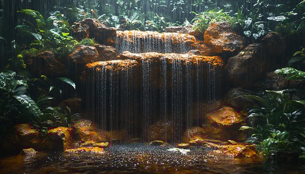 Green leaves on wet rocks in flowing water generated by AI photo