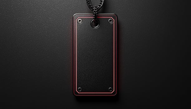 Metallic steel chain hanging in empty space, shiny badge generated by AI photo
