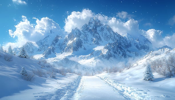 Snow covered mountain peak in tranquil winter landscape generated by AI photo
