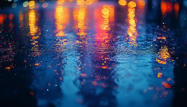 Dark night reflection on wet water surface glowing generated by AI photo