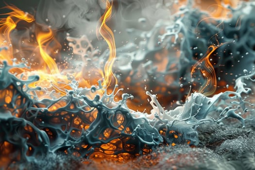 Fire and water are splashing together in this image photo