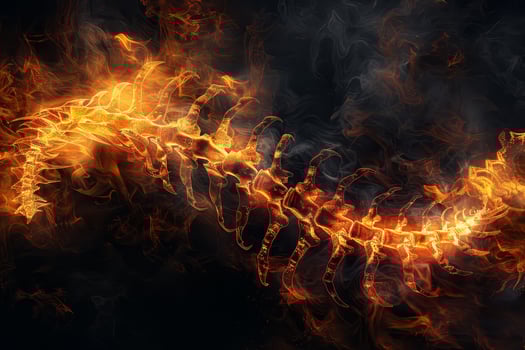 The artwork depicts a glowing spine, intricately detailed and seemingly alive, surrounded by swirling dark smoke, creating a mystical atmosphere photo