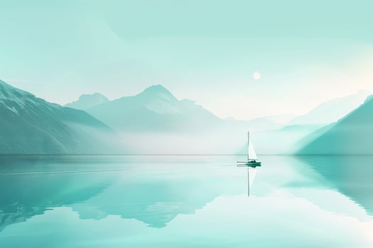 A sailboat is sailing on a lake with mountains in the background photo