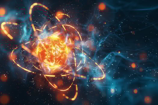 A bright orange star surrounded by blue and orange swirls photo