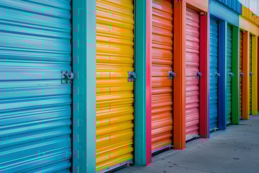 A row of colorful storage units with a rainbow of colors photo