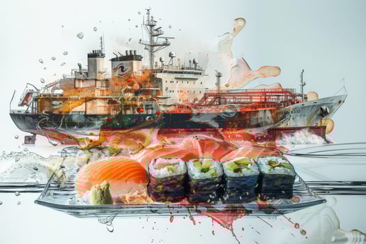 A ship and sushi are in the water photo