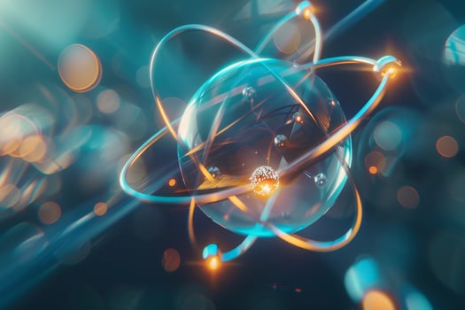 An abstract image of an atom with glowing lights photo