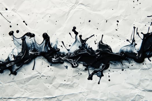 A black and white photo of ink splashing on a piece of paper