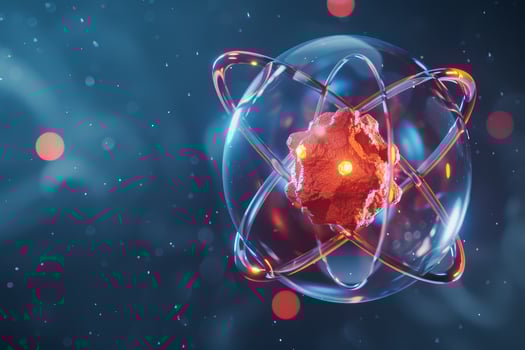 A glowing red object in a glass sphere photo