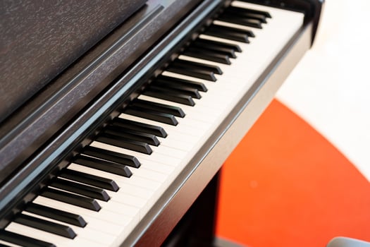 Black and white keys on an electronic piano. Piano keys closeup. Classic piano keyboard. photo