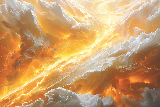 Dramatic Sunset Sky with Fiery Clouds and Lightning for Atmospheric Design photo
