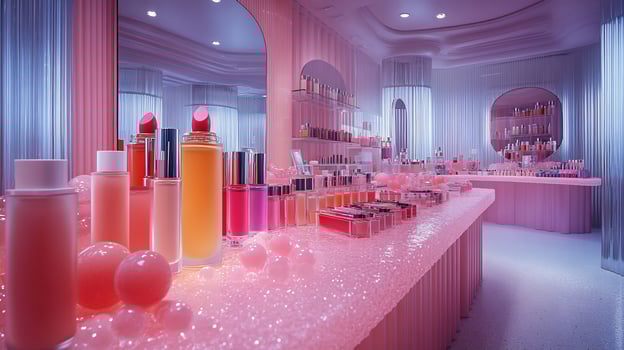 Candy Crush Vibrant Makeup Display Sweet Treats Featuring Bold Lip Tints Sparkling Shadows a Playful Arrangement photo