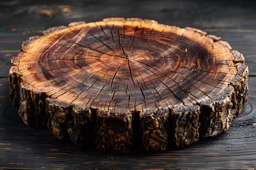 Rustic Wooden Tree Slice on Dark Background for Nature-Themed Designs photo
