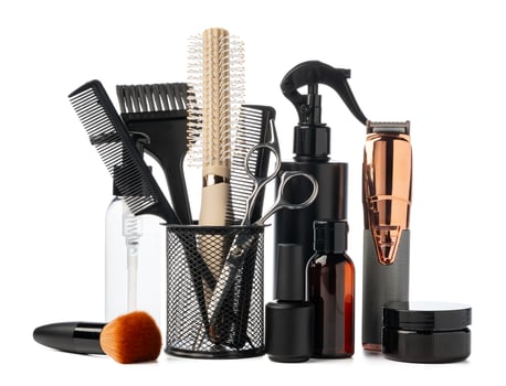 Professional hairdresser tools isolated on white background photo