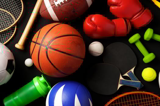 Assorted sport supplies close up studio shot photo