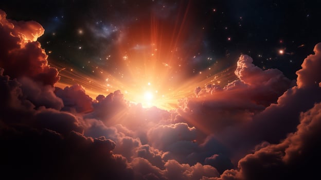 A breathtaking sunrise over a cloudy sky, showcasing vibrant colors and celestial beauty during a peaceful morning photo