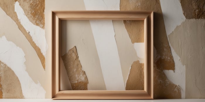 A wooden frame on a wall with a brown paper background photo