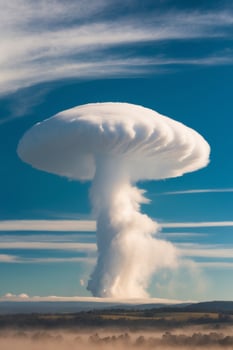 A cloud of smoke rising from the ground photo