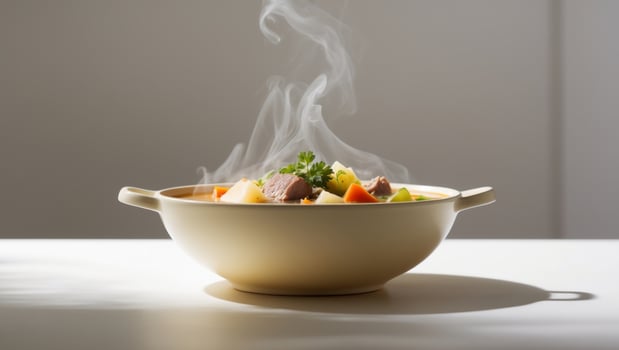 A bowl of food with steam coming out of it photo