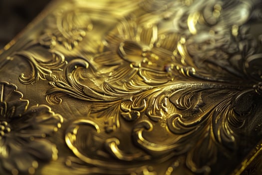 A gold leaf design on a book cover photo