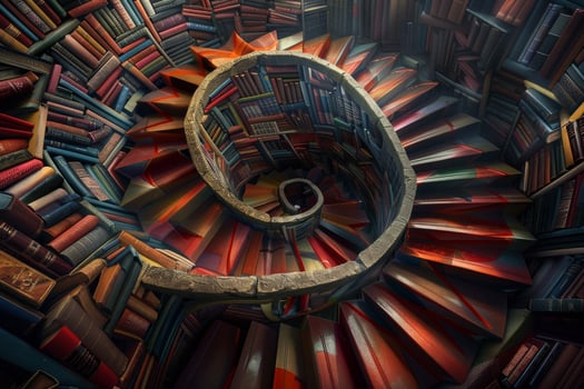 A spiral staircase made of books photo