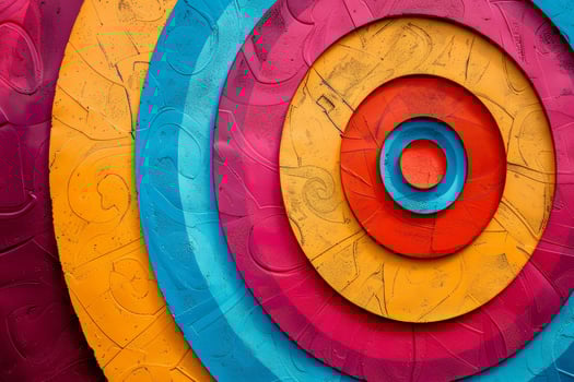 Colorful target with a red, blue, yellow and orange center photo