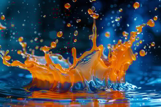Orange and blue liquid splash on water photo