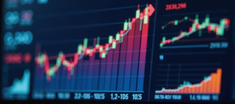 Digital display featuring upwards trending financial market data with an integrated focus on financial analysis photo