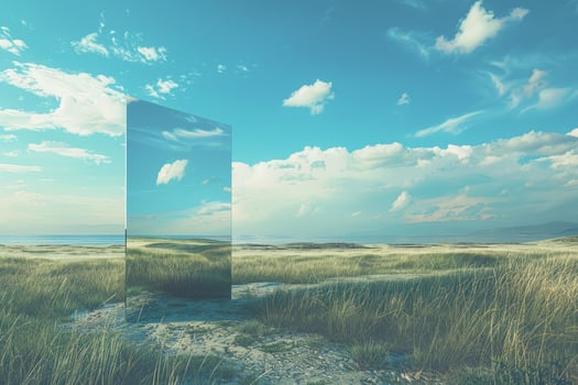 A mirror in the middle of a field photo