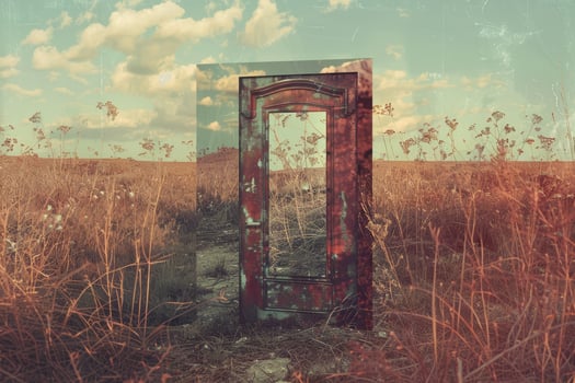 A door in a field with tall grass photo