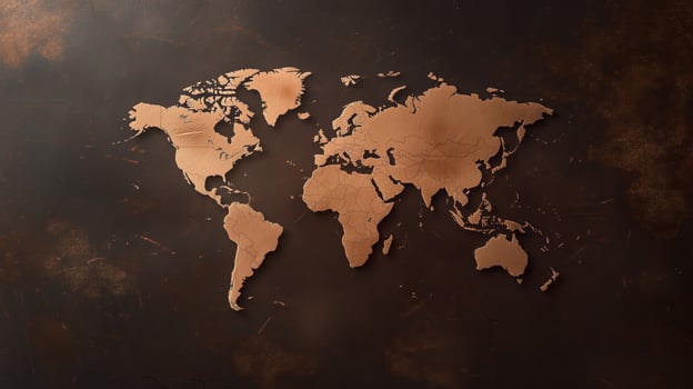 Artistic wooden world map wall decor showcasing continents in detail against a dark background, ideal for modern decor photo