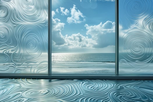 A view of the ocean through a window with a wave pattern photo