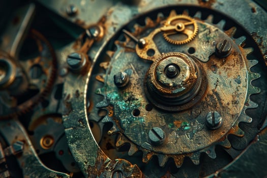 The gears of an old mechanical clock photo