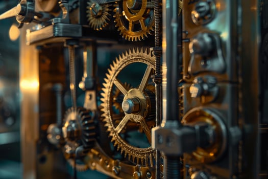 Close up of a clockwork mechanism with gears photo