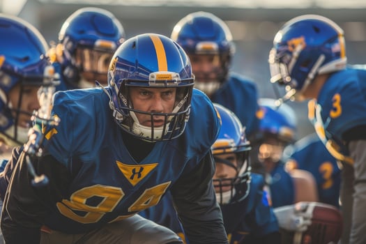 A football player in a blue and yellow uniform photo