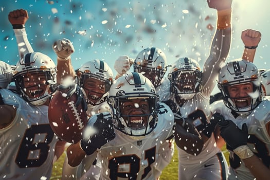 A group of football players celebrating on the field photo