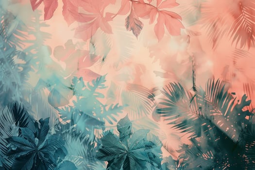 Tropical background with leaves and flowers photo